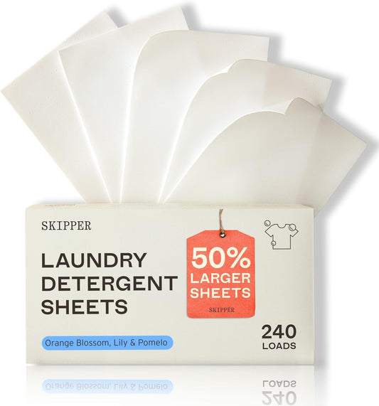 Skipper 50% LARGER Laundry Detergent Sheets Refill Pack (120 sheets / 240 loads) - Orange Blossom