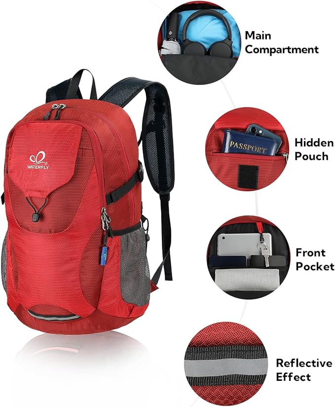 WATERFLY Lightweight Packable Hiking Backpack: 30L Foldable Travel Daypack Ultralight Camping Day Pack for Woman Man