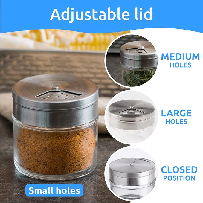 4-Pack 3oz Glass Spice Seasonings Shaker With Adjustable Lid