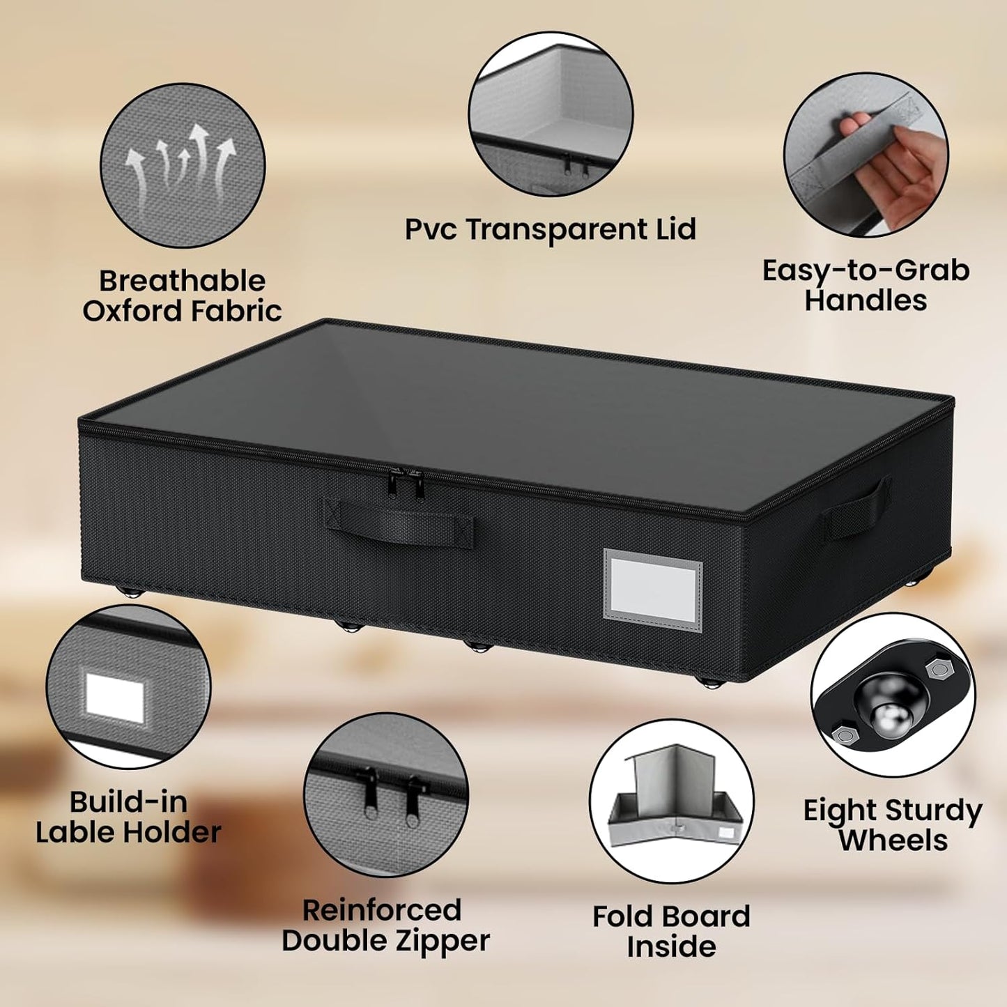 Underbed Storage with Wheels, 2 Pack Under Bed Storage Containers with Clear Lids No Assembly Required, 6.1 inch Rolling Under Bed Storage for Clothes, Shoes