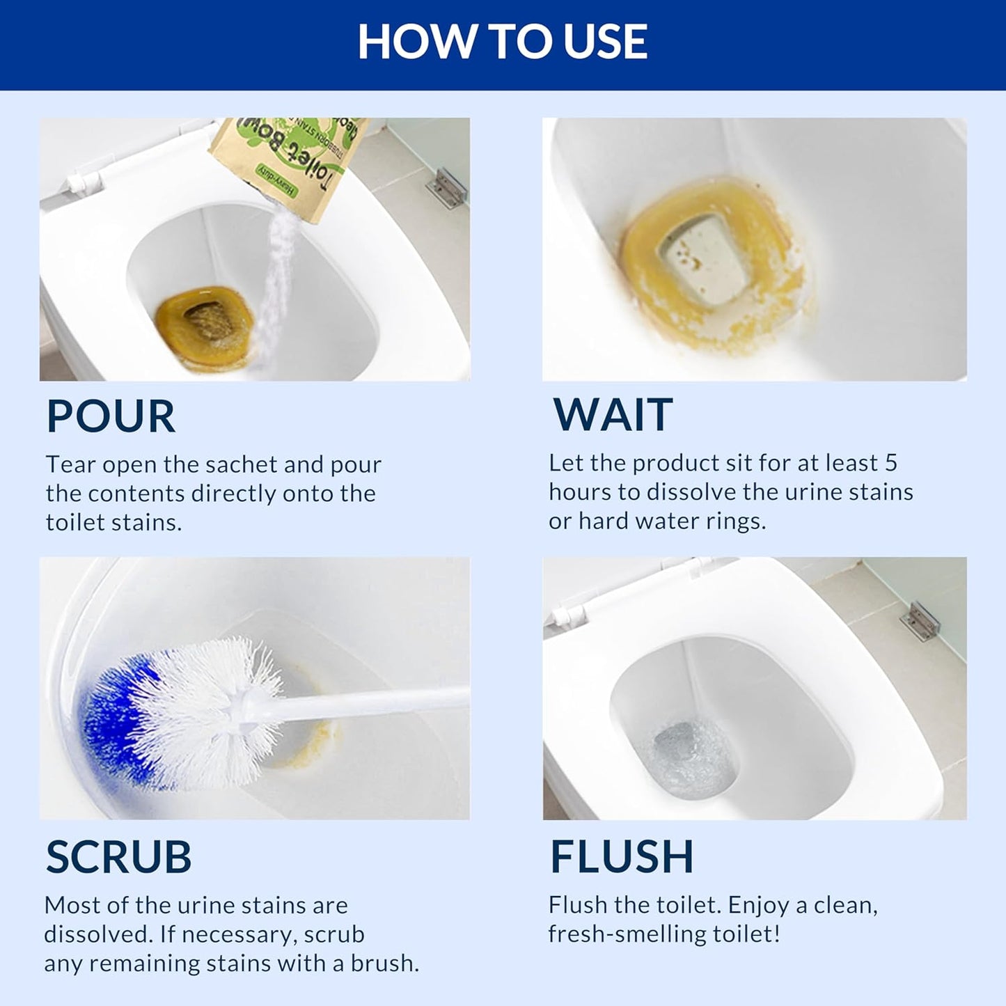 Freelivity Heavy Duty Toilet Bowl Cleaner Powder - Cleans Hard Water Rings, Calcium Buildup & Stains - 2 Treatments - Plastic-Free, 1 Pack