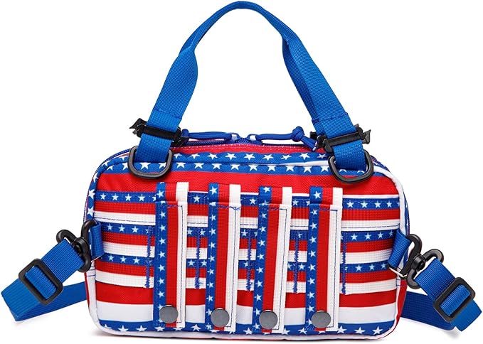 Tactical Molle Admin Pouch of Laser Cut Design,Medical EMT Organizer with Phone Pouch,EDC EMT Pack IFAK Tool Holder with US Patch (Small RedBlueStar-Include Accessories)