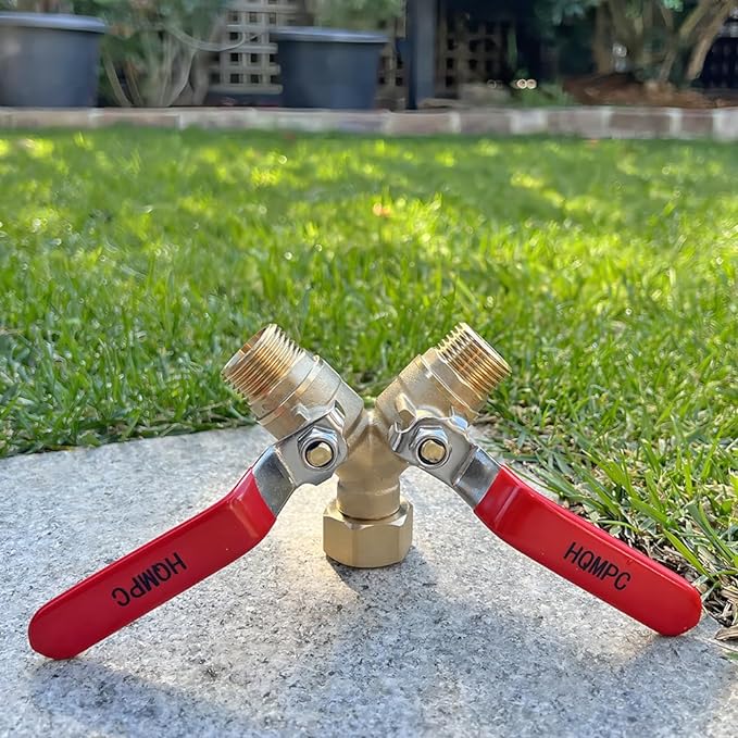 HQMPC Garden Hose Y Valve Splitter Brass Hose Splitter With Stainless Steel Long Handle Brass Garden Hose Adapter 2 Way Y Valve 3/4" GHT Thread 2pcs