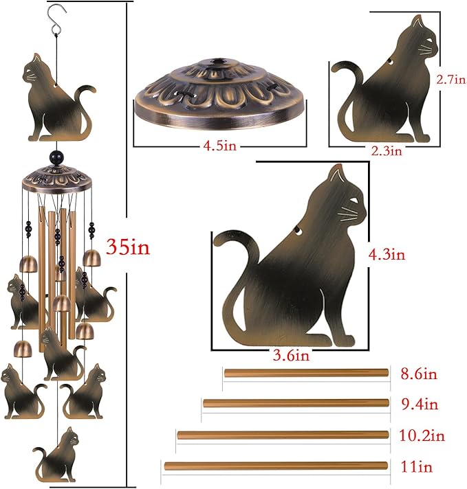 Bronze Cats Wind Chimes Decor, Mobile Wind Catcher, Retro Wind Bells, Blessing Wind Chime, Memorial Windchimes for Home, Balcony, Yard, Room, Xmas, Party, Indoor, Garden Decoration, Gifts for Mom