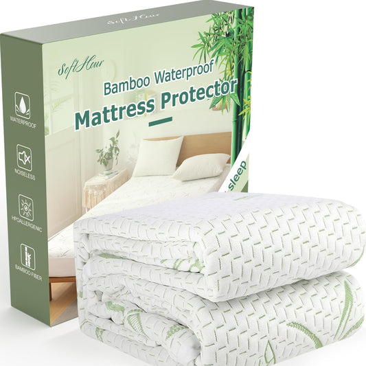 King Waterproof Mattress Protector, Rayon Made from Bamboo Mattress Pad Cover, Soft Breathable Cooling Mattress Pad Cover,Mattress Protector up to 21” Deep Pocket Tightly Fitted Mattress Protection