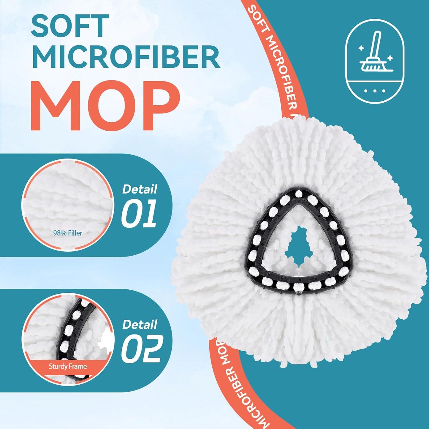 7 Pack Mop Replacement Heads for O-Ceda Mop Replace Head EasyWring Spin Mop Heads Replacements, Microfiber Spin Mop Refills, Cleaning Mop Head for Living Room& Bath Tool