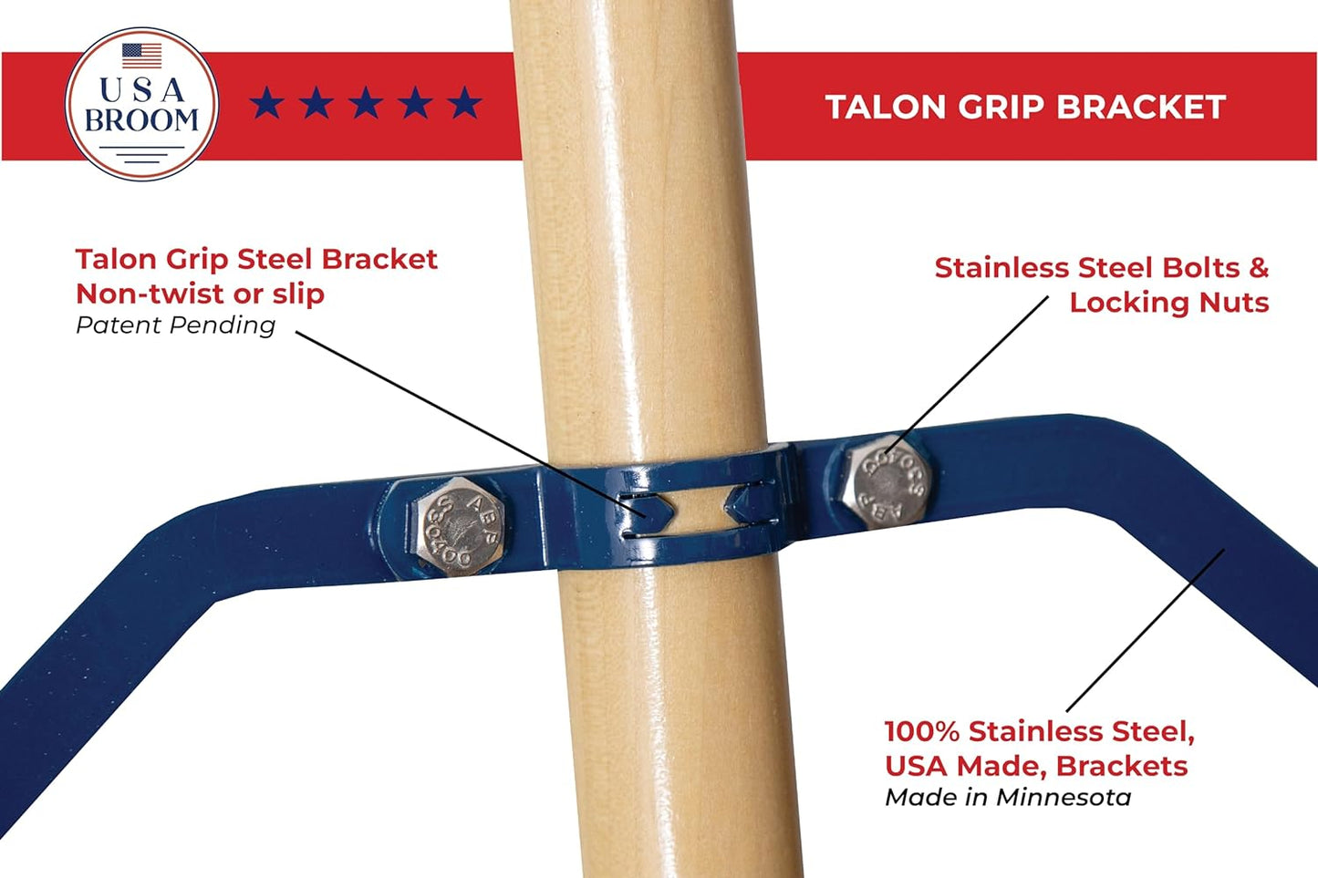 36" Heavy Duty Outdoor Push Broom with 60" Handle. Ideal for Ashpalt, Concrete & Heavy Debris. Durable American Made Steel Brackets-Stainless Steel Hardware. No Plastic. 100% Made in The USA.