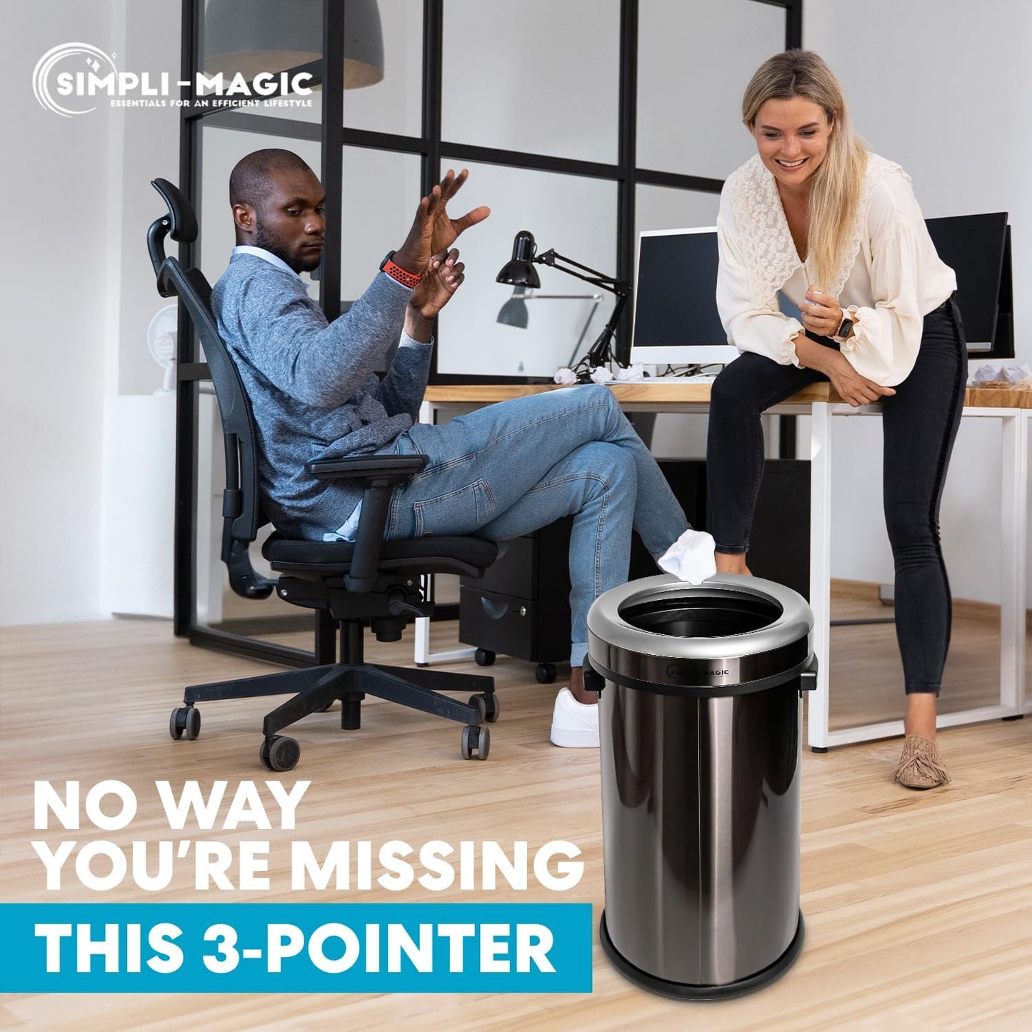 65 Liter / 17 Gallon Open Top Trash Can, Elegant Black Finish