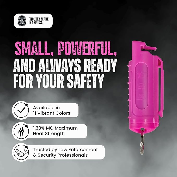 Police Magnum Keychain Pepper Spray Self Defense Belt Clip Holder - 3 Pack Tactical Maximum Strength OC with Dye - Small Safety Key Chains for Women & Men - Made in The USA