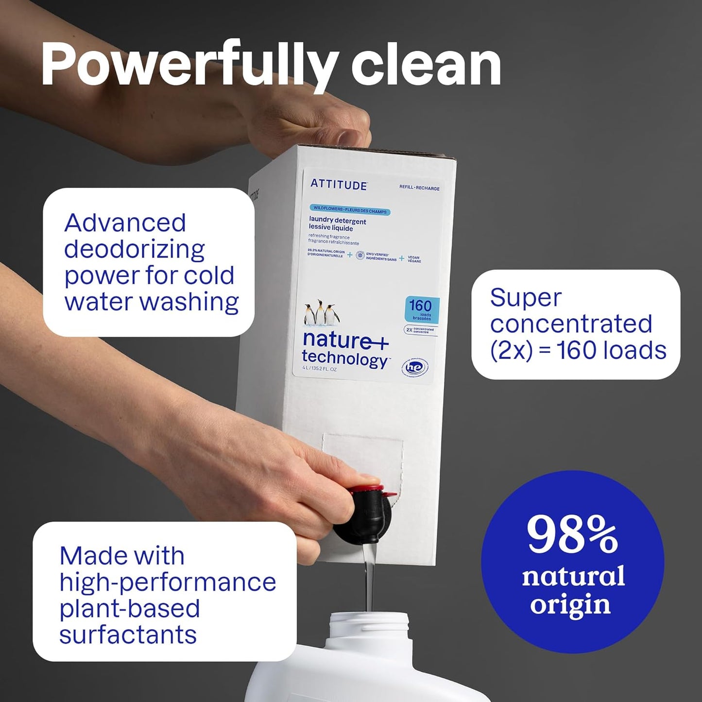 ATTITUDE Liquid Laundry Detergent Refill, EWG Verified, HE Compatible, Plant-Based & Vegan, Natural Laundry Soap, Lavender Scent, 160 Loads, 135.26 Fl Oz