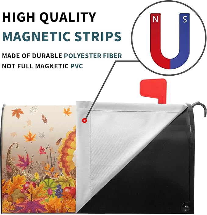 Thanksgiving Turkey Mailbox Covers Magnetic Standard Size 21" X 18" Fall Harvest Fruit Letter Post Wraps Cardinal Maple Leaves Decorative Holiday Postbox Covers for Home Outdoor Garden Yard