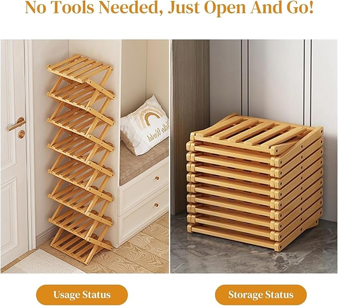 YYW Bamboo Shoe Rack for Entryway,Installation-Free and Foldable Vertical Shoe Storage Organizer,Free Standing Shoe Racks Shelf Closet Shoe Organizer for Living Room (Tawny-6 Layers)
