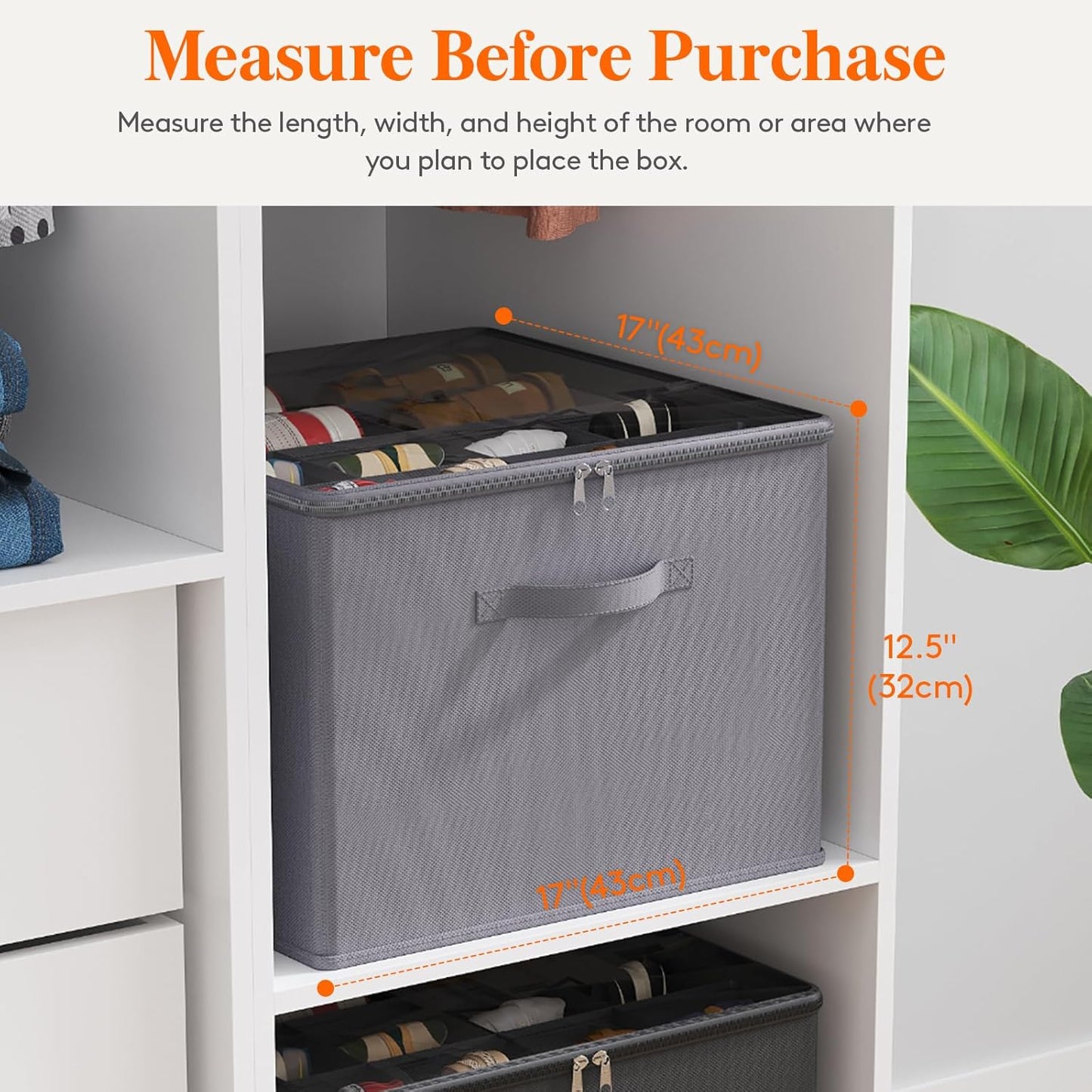 Lifewit Shoe Storage Organizer for Closet Fits 12-16 Pairs, Fabric Large Shoe Box Storage Containers with Clear Cover, Foldable Bins Fit for Boots Heels Sneakers 17"(L) x 17"(W) x 12.5"(H) 1 Pack Gray