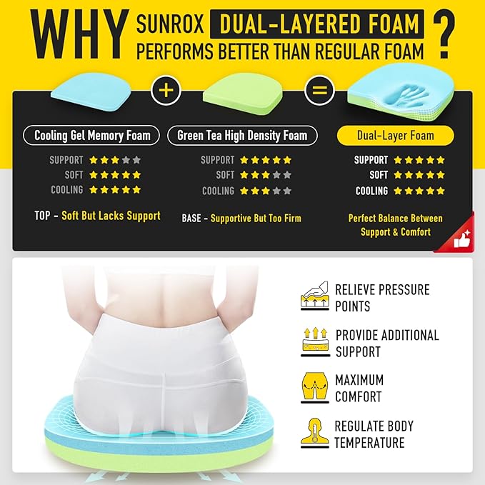 SUNROX Gel Memory Foam Chair Cushions, FadeShield Water-, Stain-Resistant Durable Reversible Seat Cushion Pads with Ties for Indoor/Outdoor Kitchen Dining Office 17"x16" Set of 6, Cream