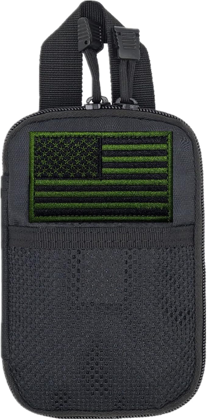 edc pouch multifunctional tactical bag molle bag accessory bag mobile phone bag, tactical belt pouch, men's belt bag, outdoor sports travel hiking waterproof bag with American flag embroidery patch