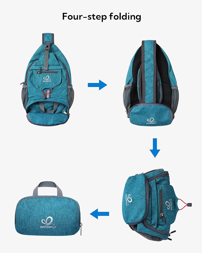 WATERFLY Packable Small Crossbody Sling Backpack Shoulder Chest Bag Daypack for Hiking Traveling