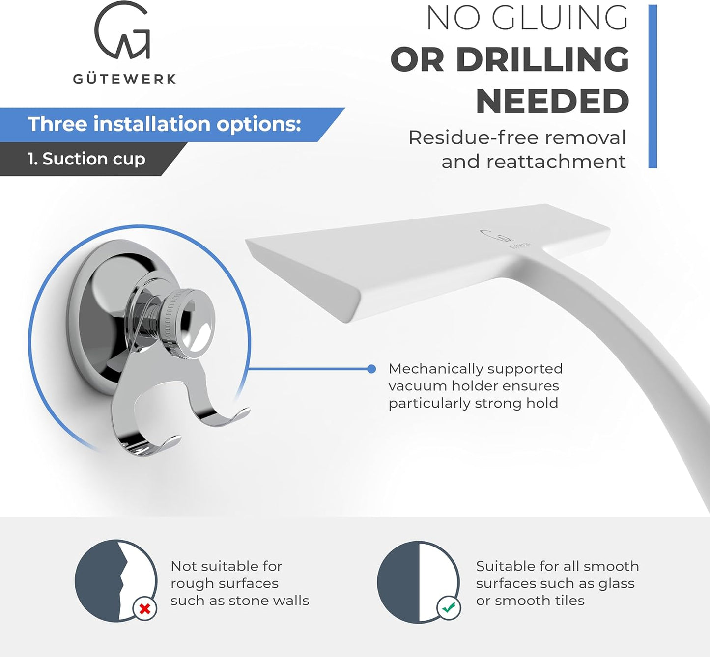 GÜTEWERK Shower Squeegee for Glass Doors, Silicone Window Squeegee, Bathroom and Glass Cleaning - White - 15 Inch