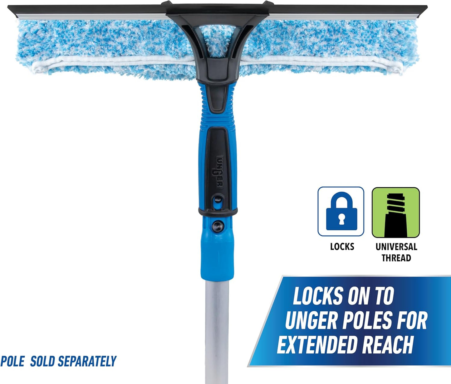 Unger Professional Connect and Clean 2-in-1 Squeegee and Scrubber, 14” Window Cleaning Tool, Essential Glass Cleaner for Commercial and Residential Use, Reusable Microfiber Sleeve, Streak-Free Results