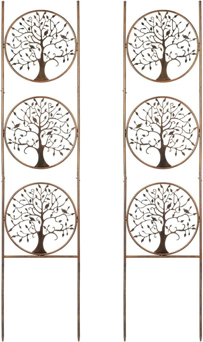 SUNNYPARK Set of 2 Tree in Life Metal Garden Trellis for Climbing Plants, Decorative Vegetables Flowers Vine Trellis for Outdoor Patio 55'' H x 12.4'' W