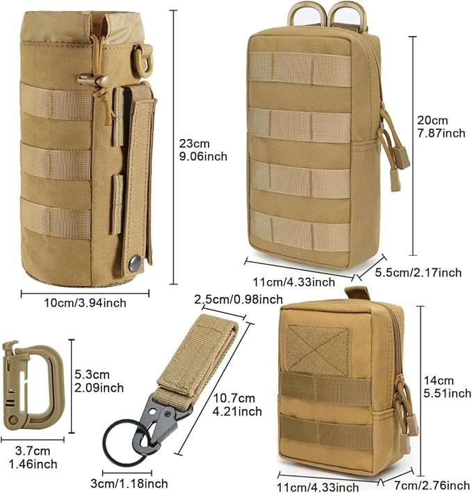 MUCHER 3 Pack Molle Pouches Tactical Pouches EDC Pouch Organizer Molle Bag Utility Pouch with 3 Carabiners and Key Rings for Outdoor Hiking Camping Training