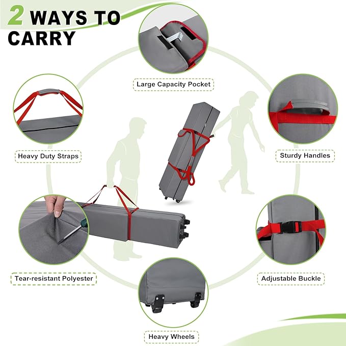 Cuddly Nest Wheeled Canopy Bag Replacement for 10x20ft Pop Up Canopy Tent-Rolling Carry Storage Bag with Sturdy Handles/Buckle Strap and Pocket