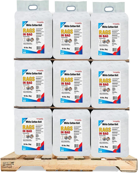 Premium White T-Shirt Cleaning Rags (600 lbs. Pallet 60x10 lbs. Bag of Rags) – White Cotton Rag for Cleaning, Staining, Painting, Oil, Grease & Dust Removal – Shop Rags Bulk