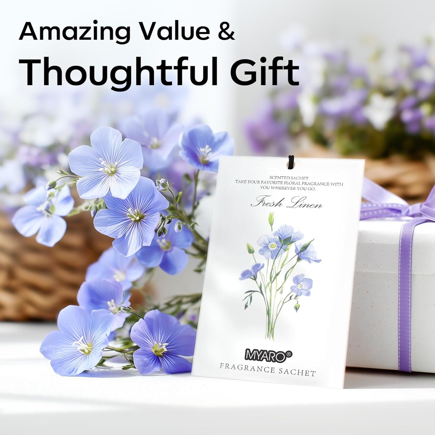 MYARO 12 Packs Linen Scented Sachets for Drawer and Closet, Long-Lasting Sachets Bags Air Freshener Fresh Scents, Potpourri Bags Home Fragrance for Lover