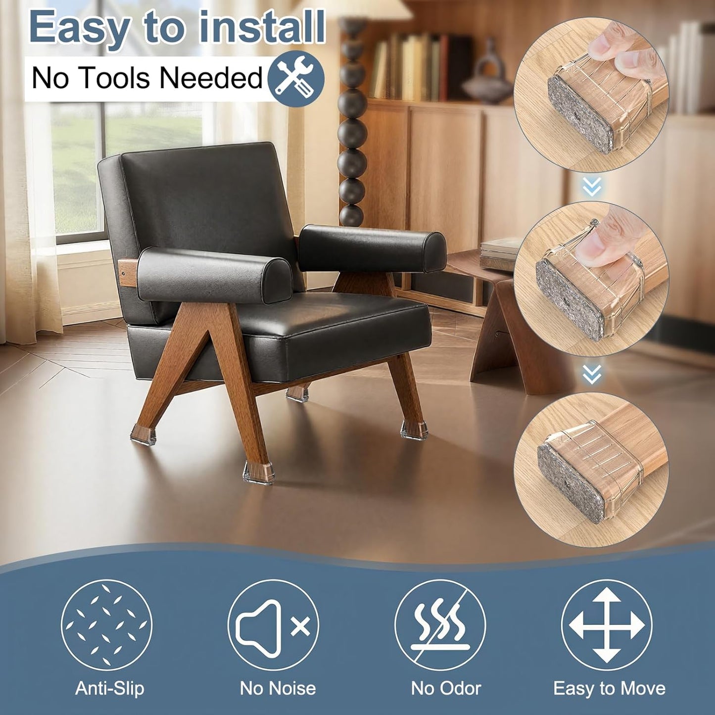 24PCS Rectangular Chair Leg Floor Protectors for Hardwood Floors, Thicken Rubber Chair Leg Cap Covers, Non Slip Furniture Leg Pads to Protect Wood Tile Floors from Scratches and Reduce Noise