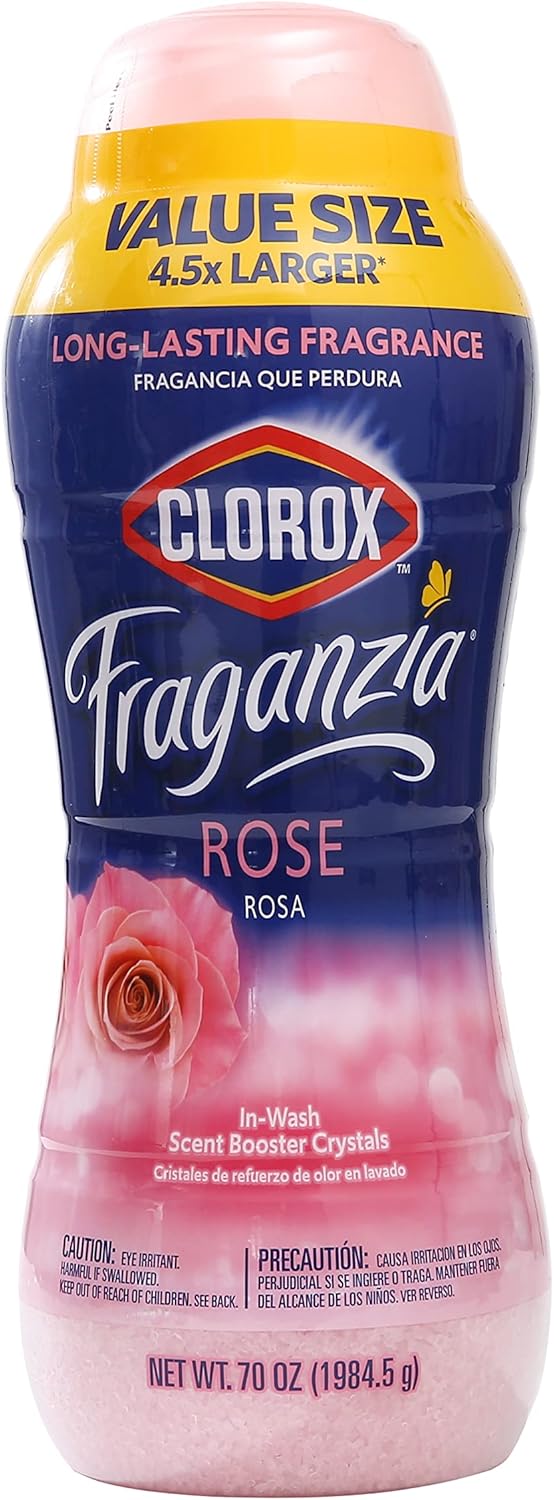 Clorox Fraganzia Laundry Scent Booster Crystals in Rose Scent - Scented In-Wash Freshener Beads for Fresh, Clean, Great Smelling Clothes and Linens, 70 Oz