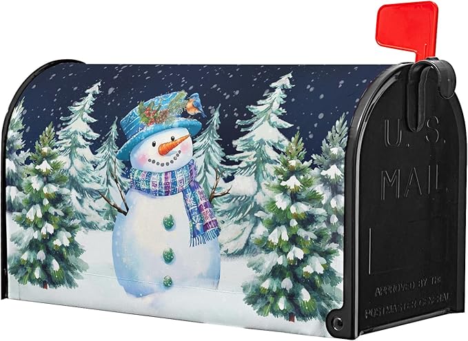 Winter Snowman Magnetic Mailbox Covers Large Size 25.5''x21'' Christma Snowy Pine Trees Forest Decorative Post Letter Box Cover Xmas Holiday Letterbox Wrap for Home Outdoor Garden