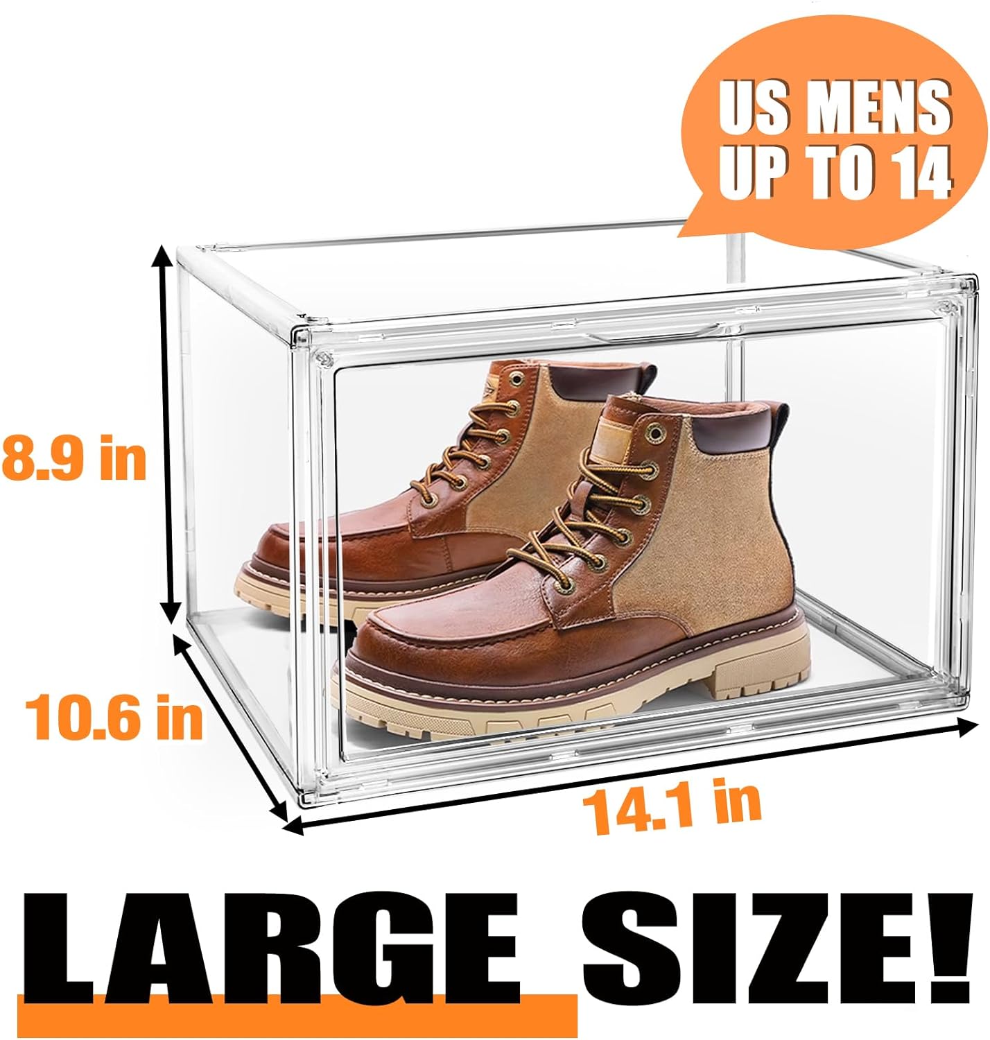 4 Pack Acrylic Shoe Boxes Sneaker Storage for Sneakerheads Clear Plastic Stackable Boot Shoe Collectibles Display Case, Size 13