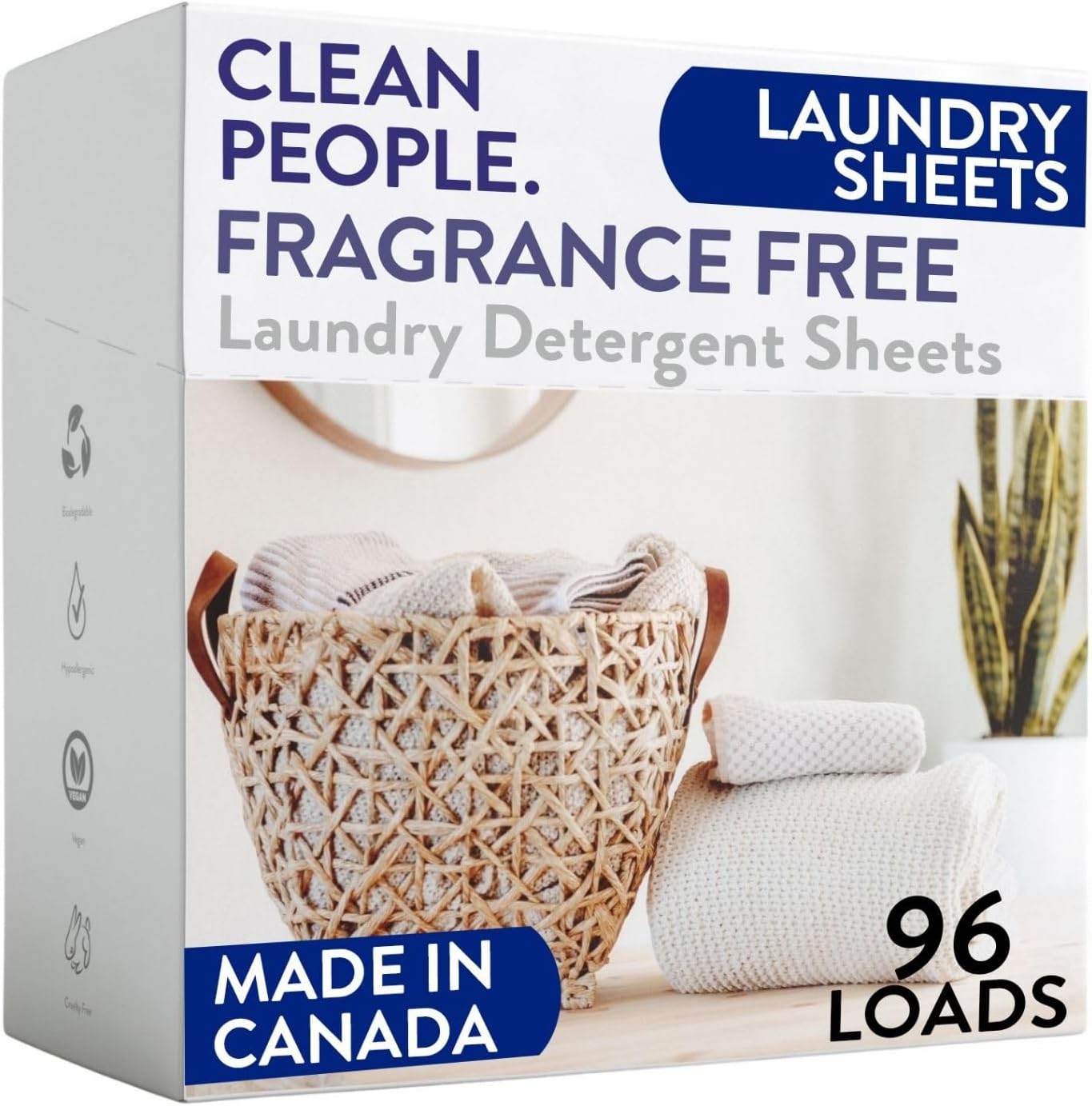 The Clean People Fragrance Free Laundry Detergent Sheets - Laundry Soap - Ultra Concentrated, Recyclable Packaging, Stain Fighting - Fragrance Free, 96 Pack