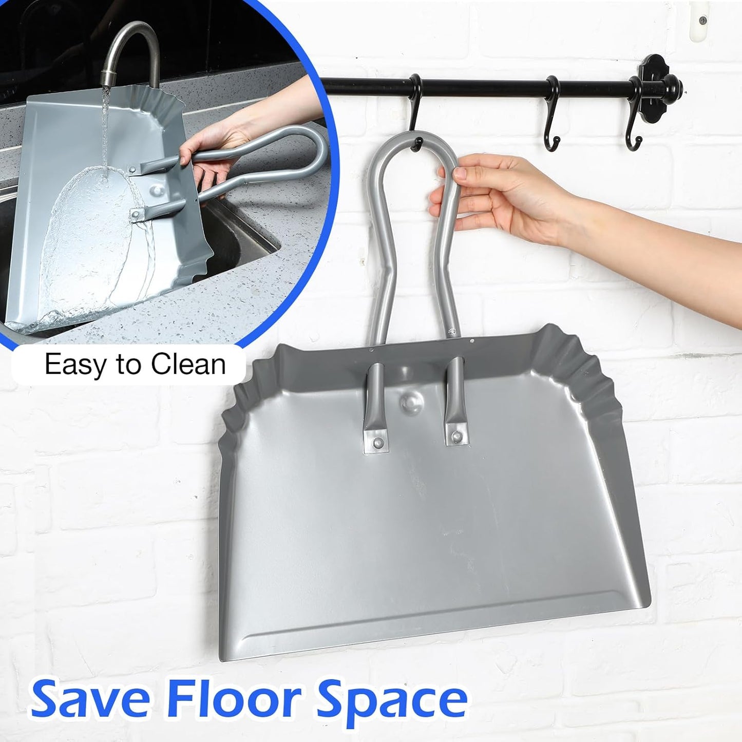 Mumufy 4 Pcs 16 Inch Heavy Duty Metal Dustpan Large Wide Dust Pans for Household Handheld Wide Scooper and Debris Cleaning Tool Ideal for Home and Commercial Use (Sliver)