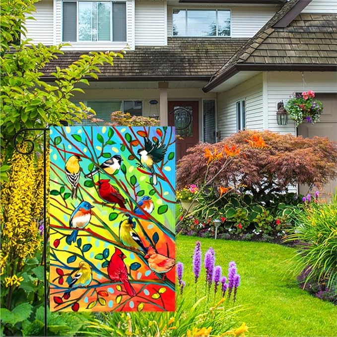 Tree Birds Garden Flags 12x18 Inch Double Sided Yard Flags for Outside Decoration