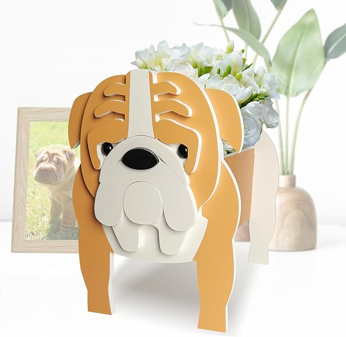 Brown English Bulldog Dog Planter, Pet Shape Garden Pots Plant Pots for Indoor/Outdoor Gardens Decoration, Cute, Surprise Gifts/Souvenirs for Pet Lovers