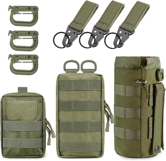 MUCHER 3 Pack Molle Pouches Tactical Pouches EDC Pouch Organizer Molle Bag Utility Pouch with 3 Carabiners and Key Rings for Outdoor Hiking Camping Training