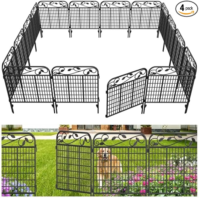 AMAGABELI GARDEN & HOME 4 Pack 44inch High 12ft Long Decorative Garden Fence Panels Border,Dog Fence for The Yard Outdoor Rustproof Animal Barrier Dogs Garden fencing Black