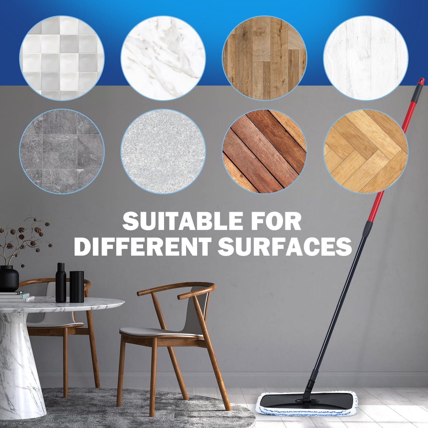 Matthew Microfiber Mop Refills Compatible with Hardwood Floor 'N More, Mop Head Replacement Reusable for Large Surface Compatible with ShMop and All 15 * 8” Flat Mops – 3Pcs Microfiber Mop Pads