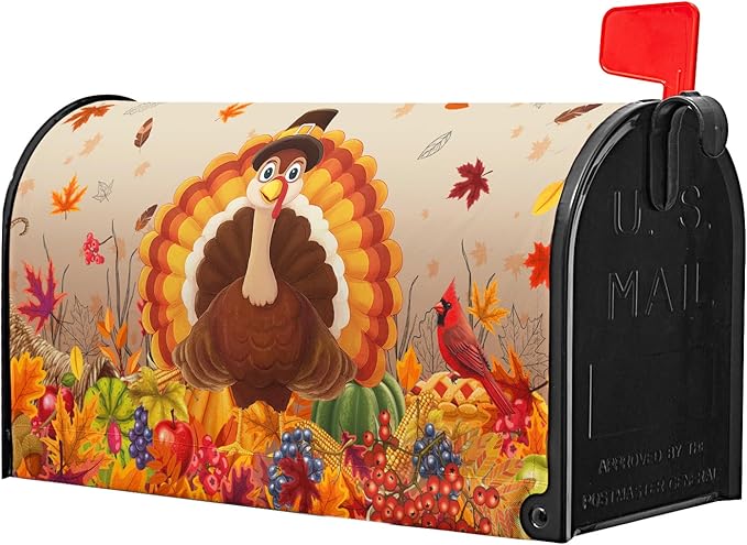 Thanksgiving Turkey Mailbox Covers Magnetic Standard Size 21" X 18" Fall Harvest Fruit Letter Post Wraps Cardinal Maple Leaves Decorative Holiday Postbox Covers for Home Outdoor Garden Yard