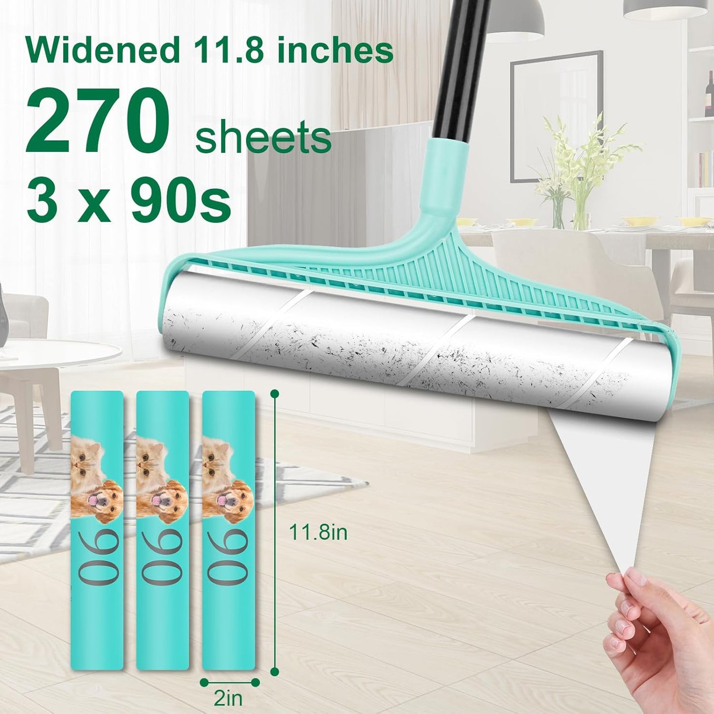 KeFanta 3Pcs Large Lint Roller Refills (270 Sheets) 11.8" Wide