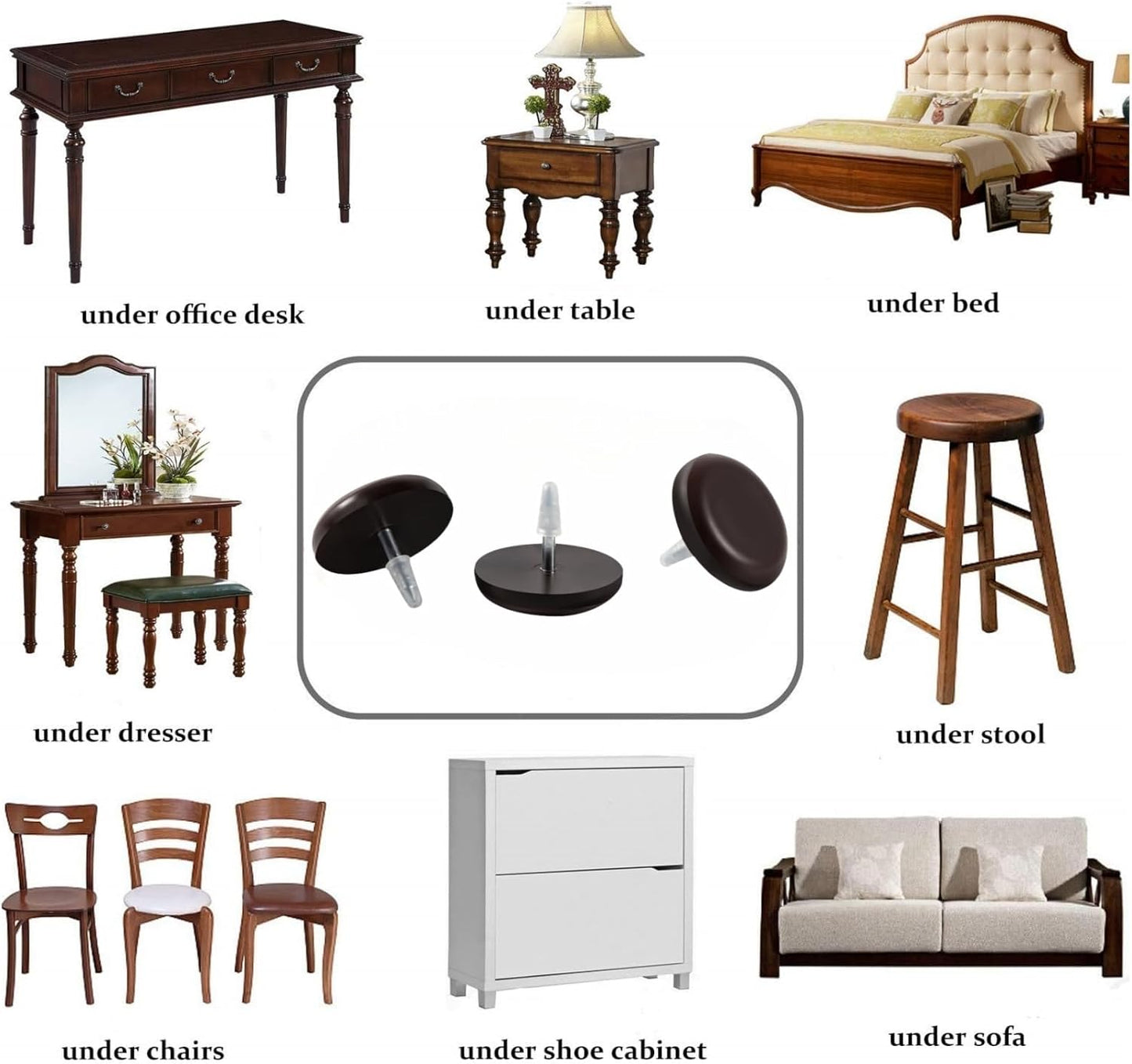 Furniture Glides Sliders-Furnigear PTFE (Teflon) Chair Leg Movers Sliders for Carpet and Hardwood Surface - Move Your Furniture Easy & Safely - Best Floor Protector (1 inch/Nail, Brown-40pack)