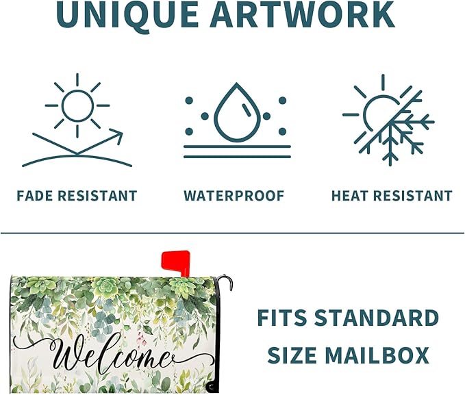 Spring Eucalyptus Leaves Mailbox Covers Magnetic Welcome Post Letter Box Wrap Large Size 25.5''x21'' Green Leaves Summer Dust-Proof Letterbox Decor Seasonal Postbox Cover for Outdoor Garden Yard