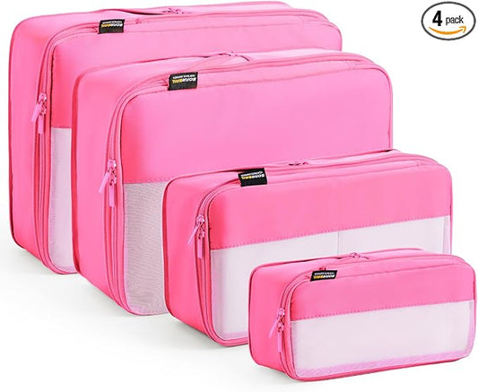4 Set Compression Packing Cubes for Travel, Suitcases and Backpack Space Saving Organizers (Pink)