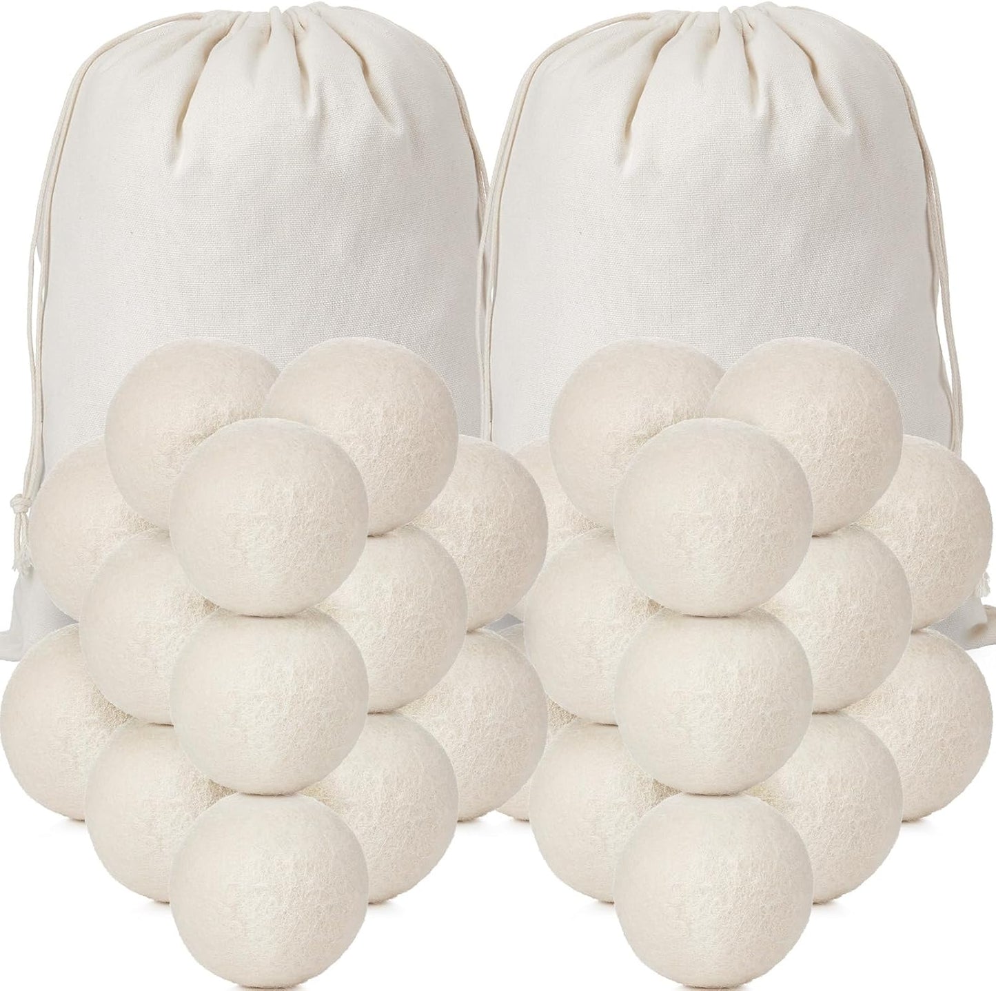 Roowest 60 Pcs Wool Dryer Balls Set Reusable Laundry Wool Balls with Muslin Bags Fabric Softener Anti Wrinkle Anti Static Saving Energy and Time
