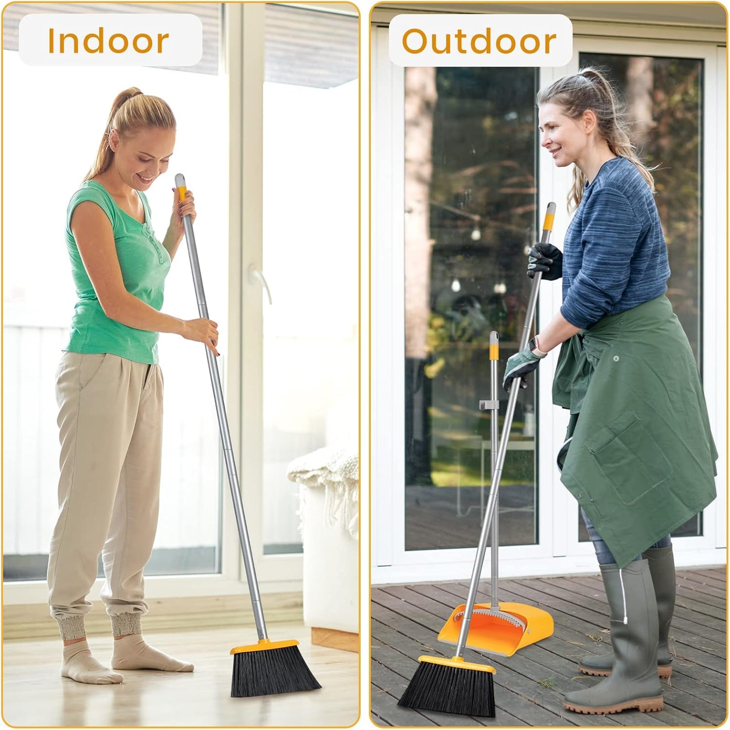 TreeLen Broom and Dustpan Set, Stand Up Broom and Dustpan for Home Cleaning