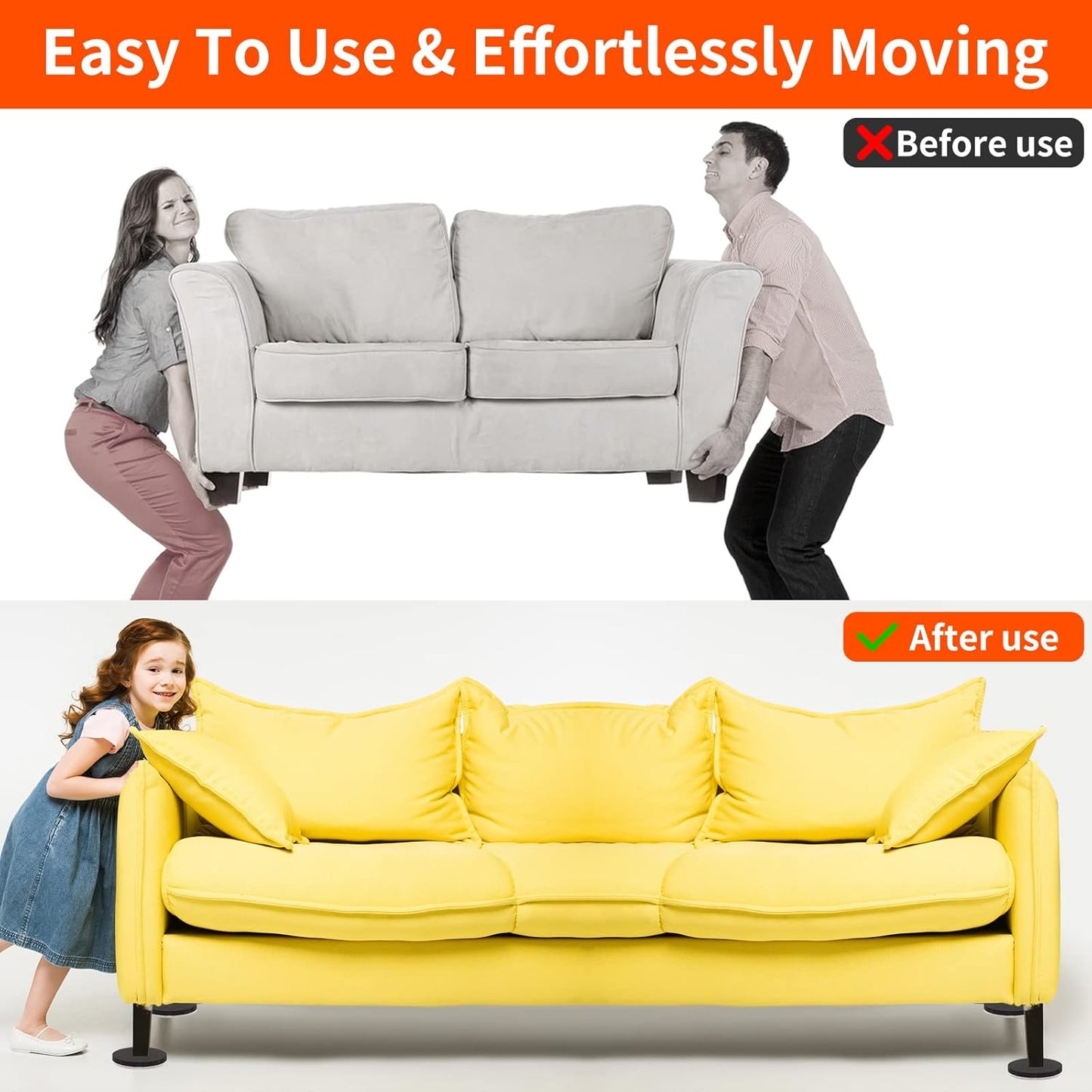 Ezprotekt 3.5" Felt Furniture Movers Sliders for Hardwood & Vinyl Floors, 16 Pcs Round Reusable Felt Furniture Moving Pads for Heavy Duty Sofa Bed Couch Cabinet, Move Items and Quickly (Black)