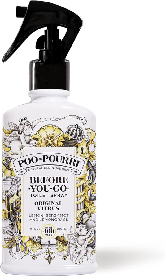 Poo-Pourri Before-You-Go Toilet Spray, Original Citrus, 8 Fl Oz, Up to 400 Uses, Bathroom Odor Deodorizer, Plant-Based with Essential Oils, for Home or Work, Lemon, Bergamot and Lemongrass Scent