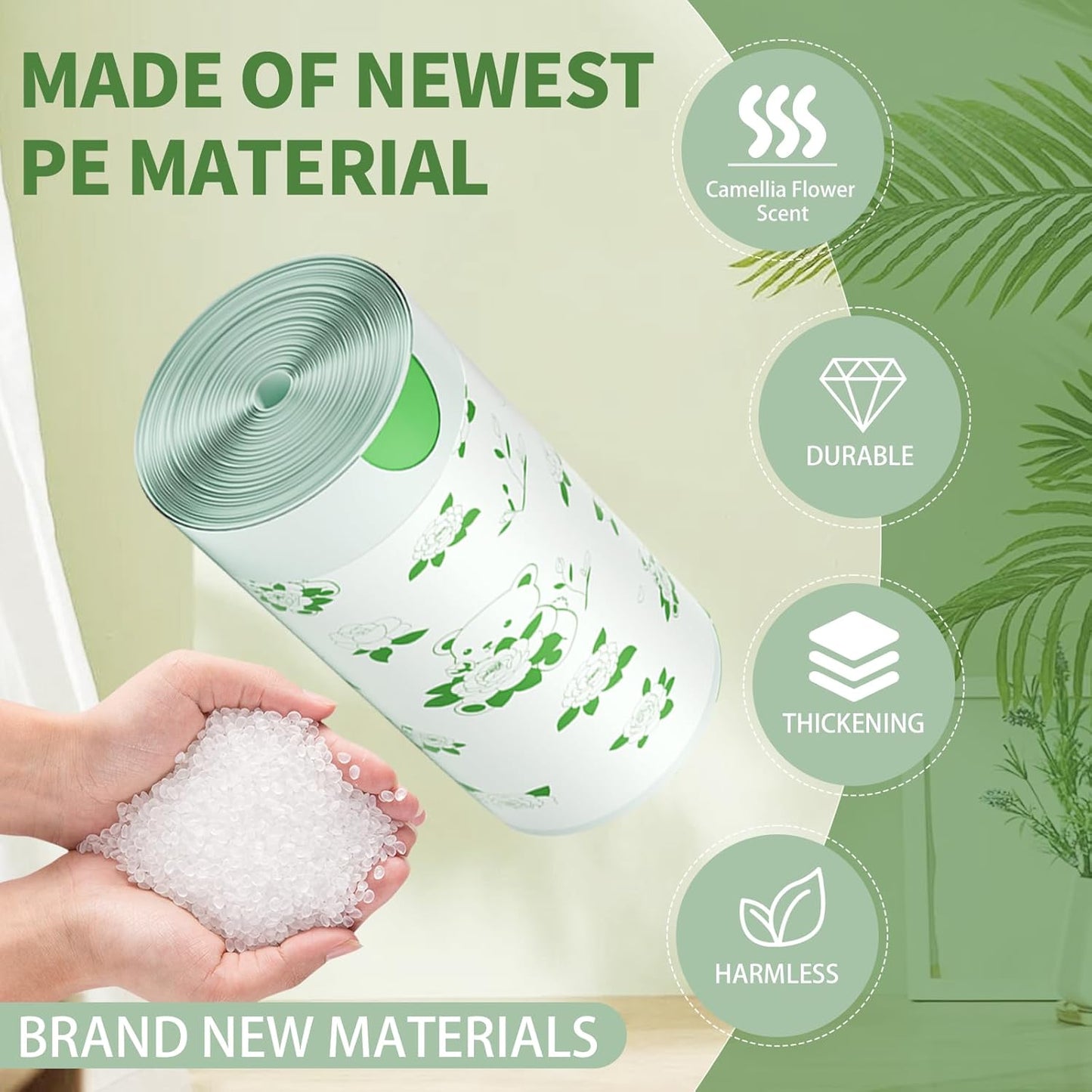 VOK 8 Gallon Trash Bags Drawstring, Medium Trash Bags for Office, Kitchen, Bedroom Trash Cans, Colored Portable Sturdy Garbage Bags 8 Gallon with Camellia Flower Scent, 60 Counts