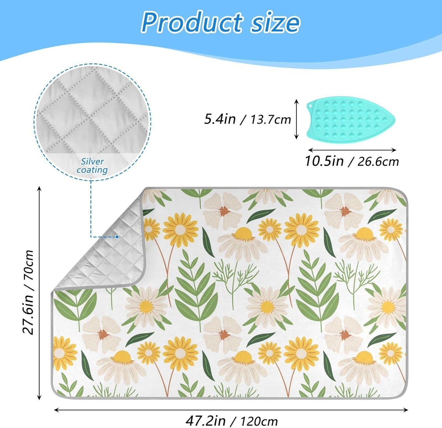 Ironing Mat Portable Ironing Pad Ironing Blanket for Table Top Heat Resistance Double-Side Using Travel Large 47.2 x 27.6 Inch Foldable Lightweight White Flower