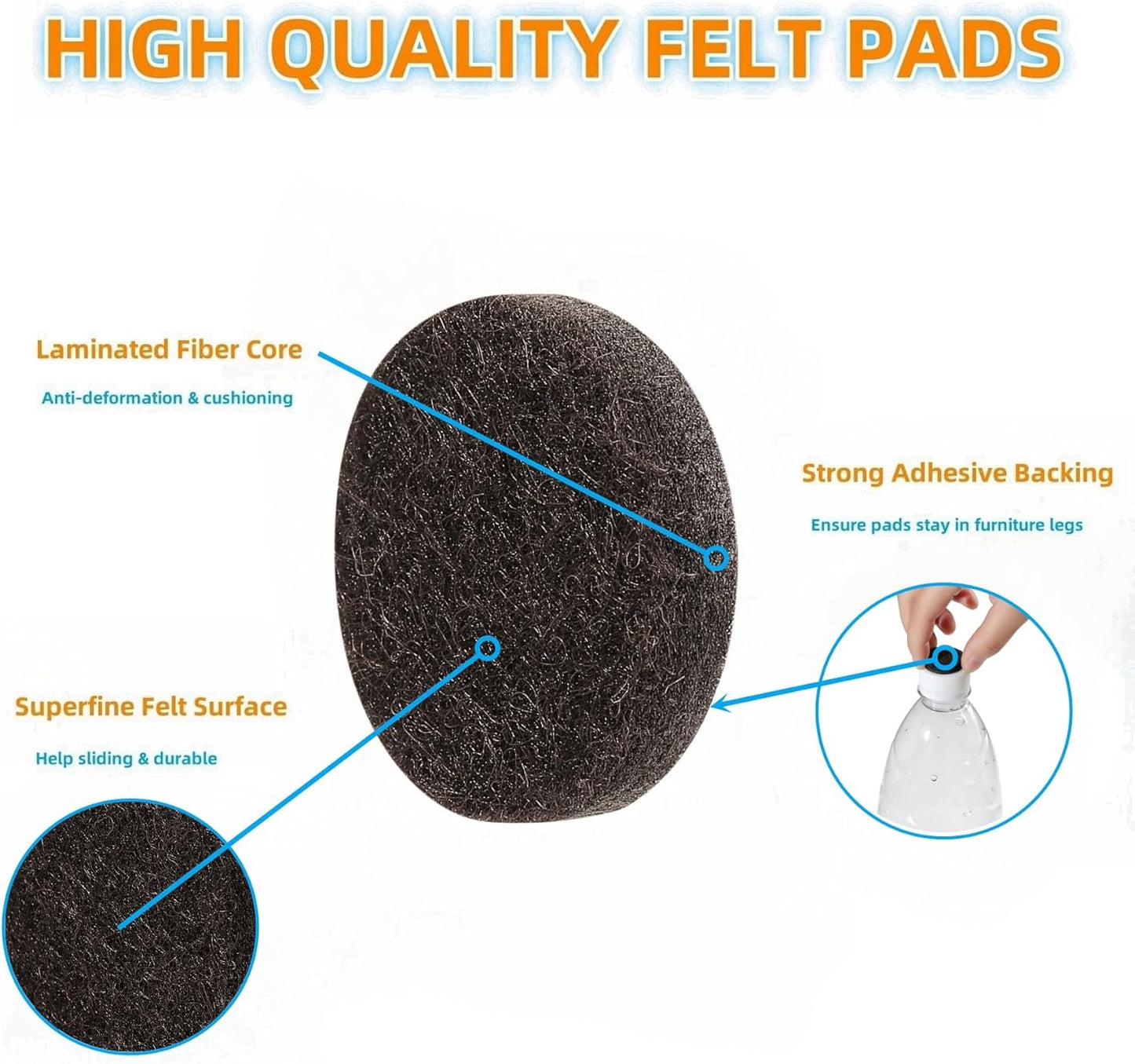 Furnigear Felt Pads Small 3/8" Felt Pads for Cabinet Doors Bumpers, Cabinet Cushion Dots Felt Cabinet Door Stops, Self Adhesive Thick Bumper Pads to Protect Surfaces -Anti Scratch 234 Pcs Round Brown